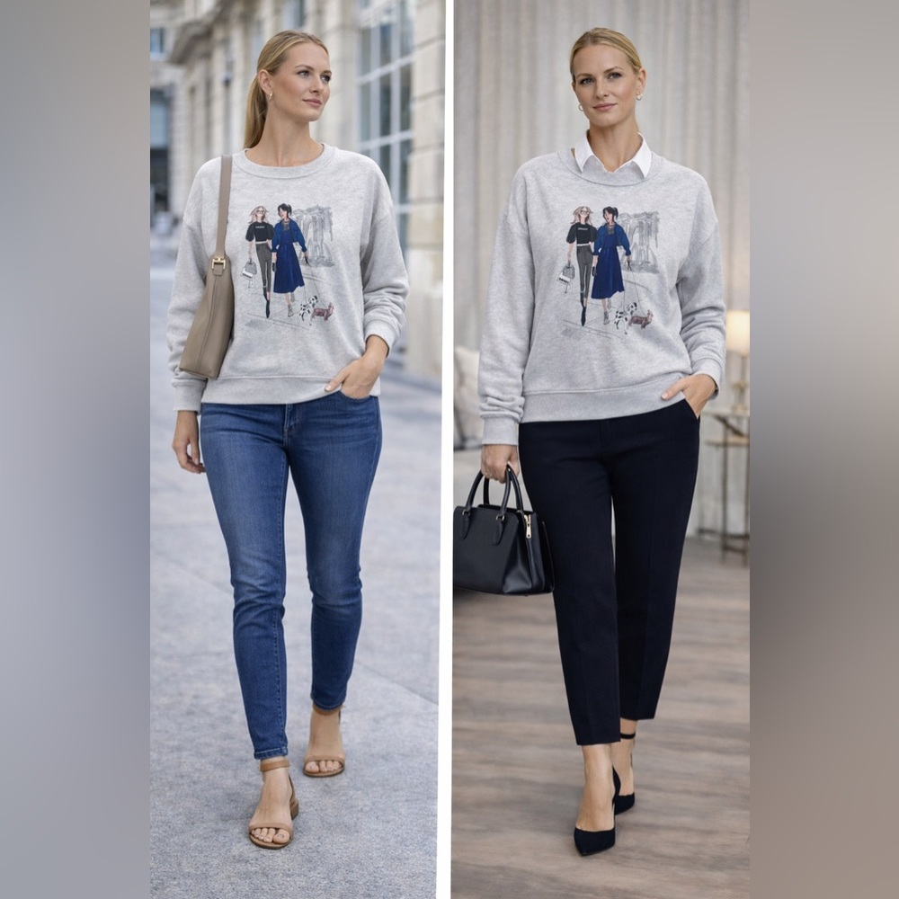 DKNY Light Gray Graphic Crew Neck Sweater - Picture 14 of 15
